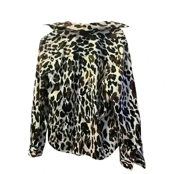 Foxcroft Women's Animal Print Blouse Long Sleeve Collared Button-Front Brown - Picture 6 of 7